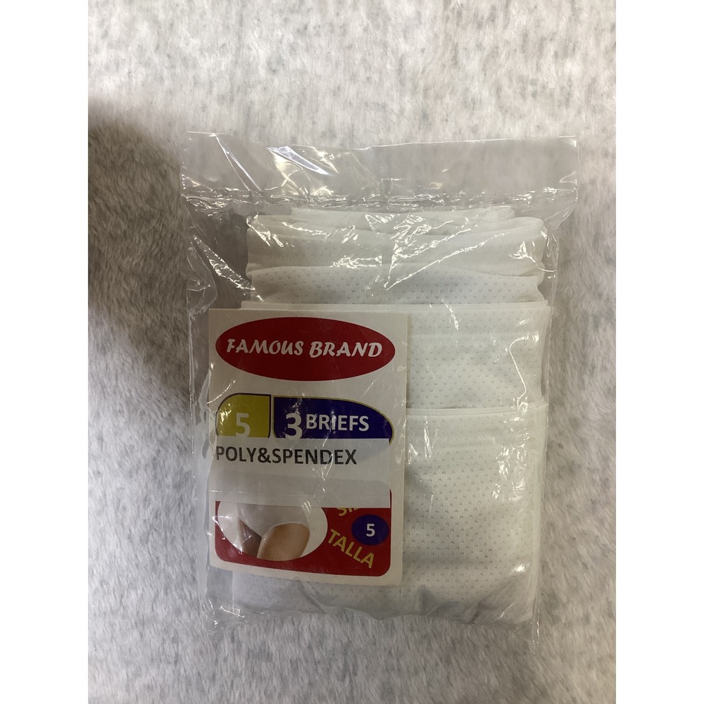 Famous Brand Womens 3 Pack White Cotton Blend Briefs Underwear Size‎ 5 Small..